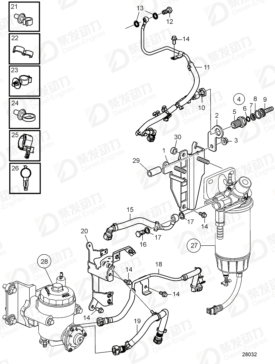volvo penta Fuel hose 22797902 Drawing